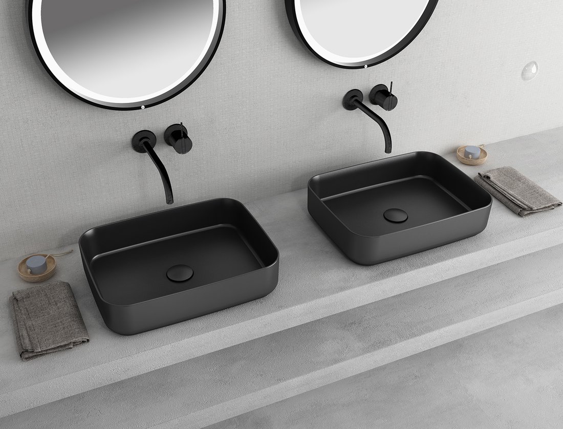 Isvea Infinity Rectangle umywalka 50x36 cm nablatowa prostokątna czarny mat 10NF65050-2N