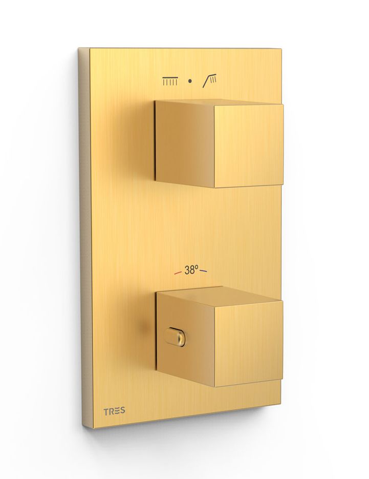 Tres Therm-Box bateria wannowo-prysznicowa podtynkowa termostatyczna złoty mat 24-K 00625001OM