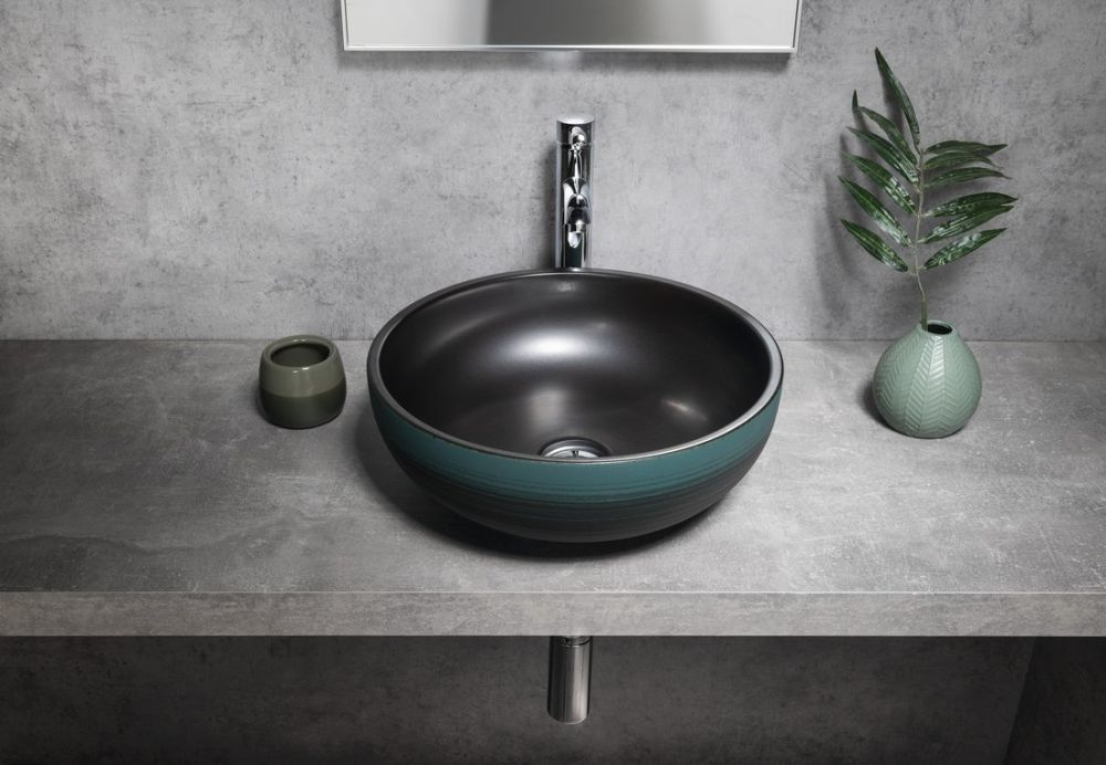 Sapho Priori umywalka 41 cm nablatowa czarny/zielony PI039