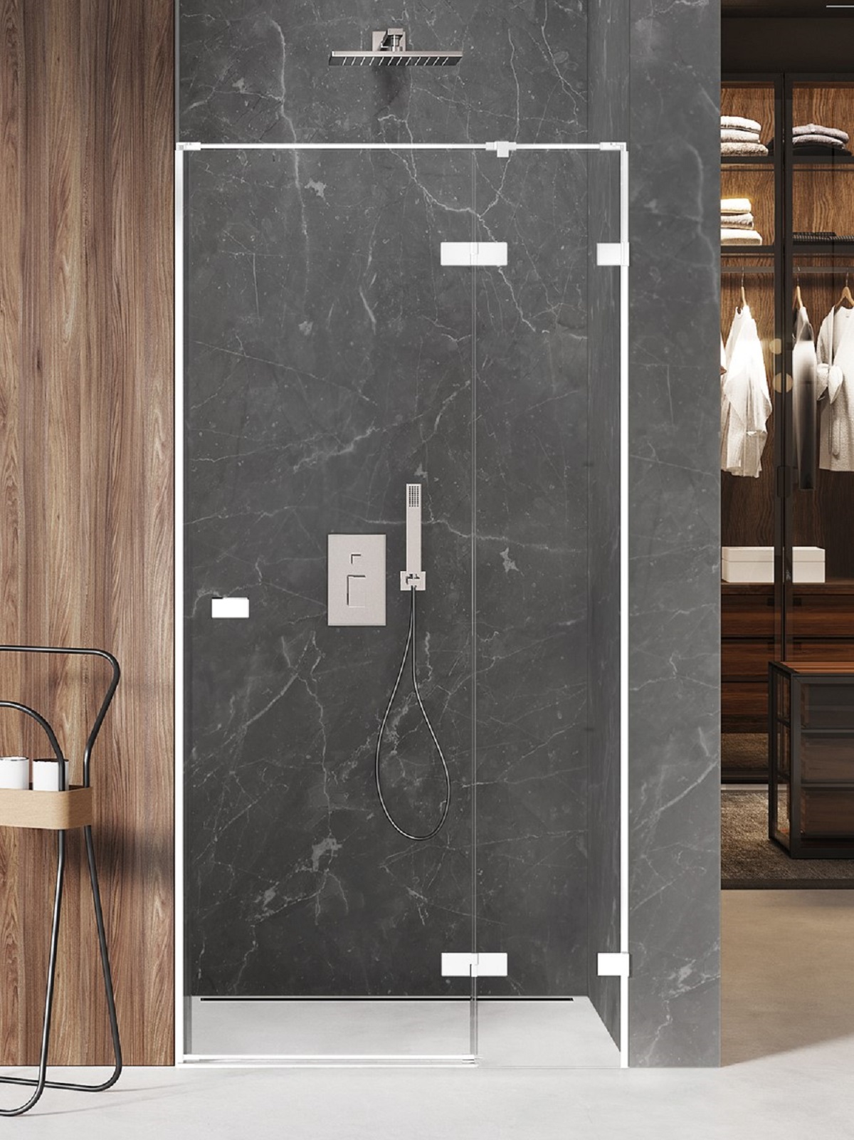 New Trendy Avexa White drzwi prysznicowe 90 cm wnękowe prawe biały mat/szkło przezroczyste EXK-2690