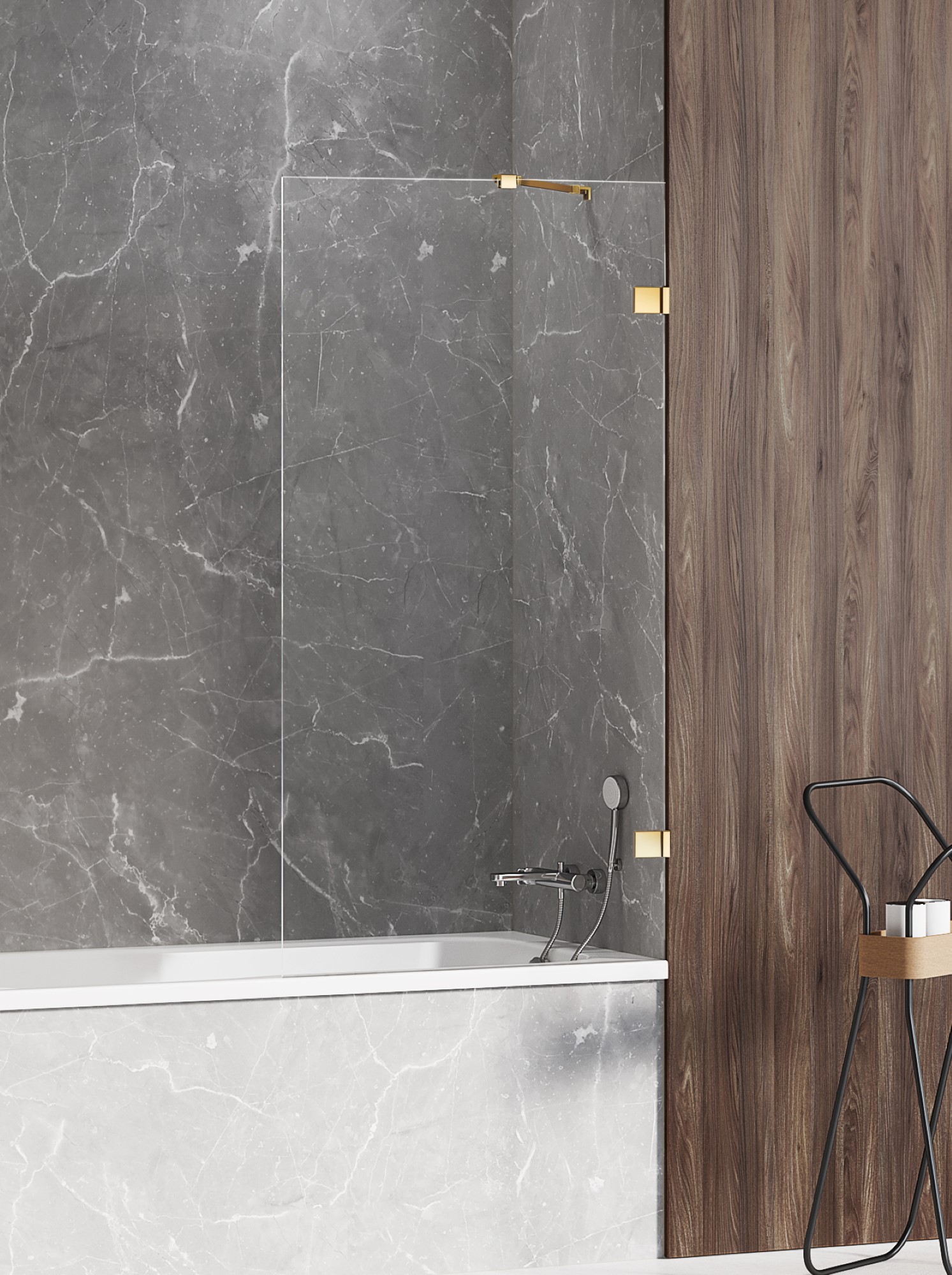 New Trendy Avexa Gold Shine parawan nawannowy 90 cm złoty połysk/szkło przezroczyste EXK-2174