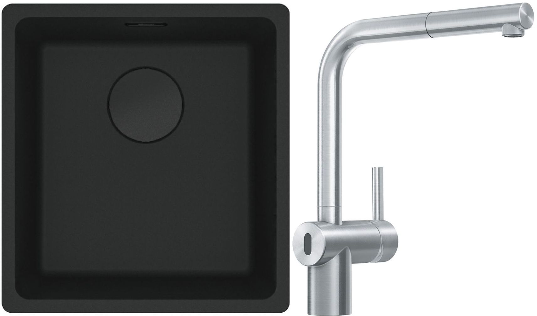 Franke Maris MRG 110-37 zlewozmywak 40x37 cm Fragranit + czarny mat z baterią kuchenną Atlas Neo Sensor stal szlachetna (1250697760, ...