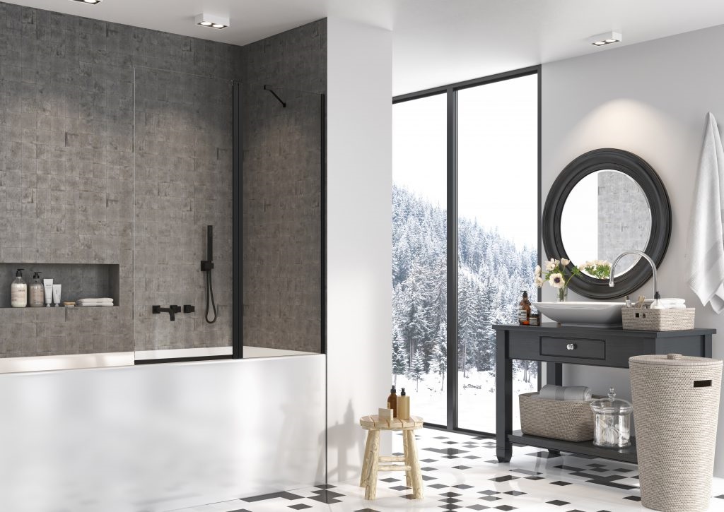 Radaway Nes Black PND II parawan nawannowy 100 cm prawy czarny mat/szkło przezroczyste 10009100-54-01R