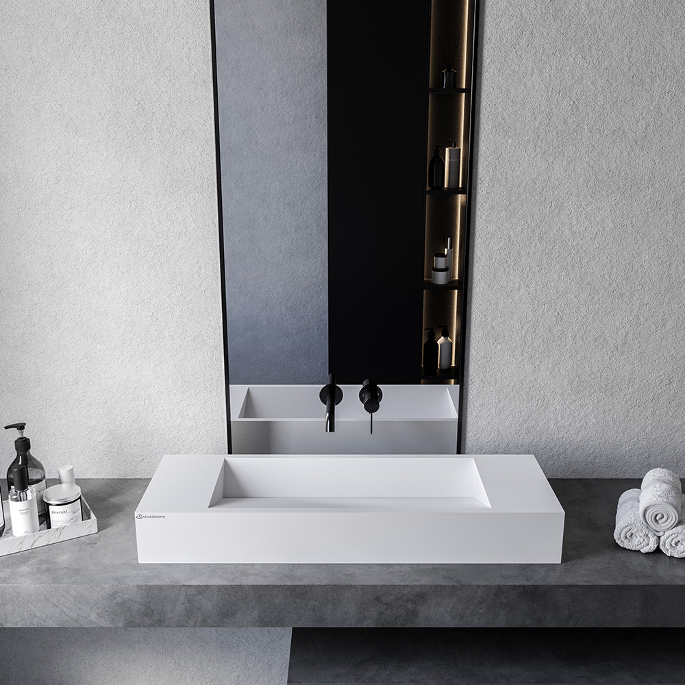 Cristalstone Linea Diago umywalka 90x30 cm prostokątna nablatowa-z blatem biała U900-MCOLCW