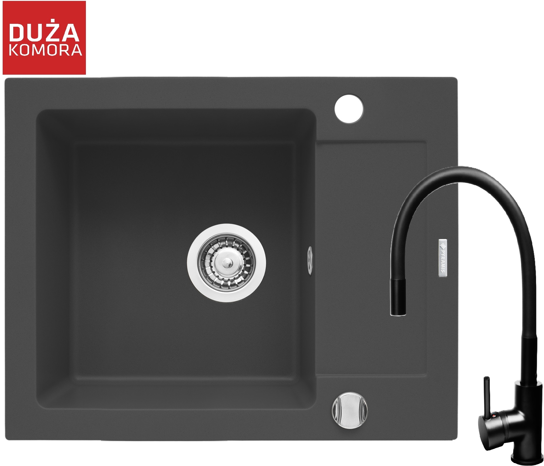 Pyramis Mido zlewozmywak 62x50 cm z baterią Flessi karbon/czarny 070088501FB