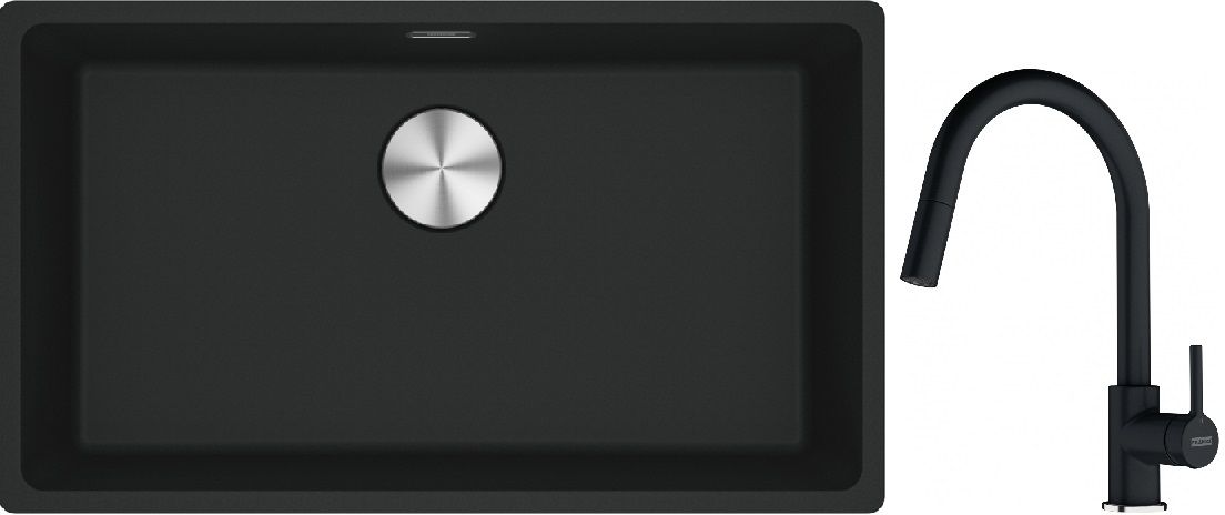 Franke Maris MRG 110-72 zlewozmywak 72x40 cm Fragranite czarny mat z baterią kuchenną Lina onyx (1250687260, 1150626055)
