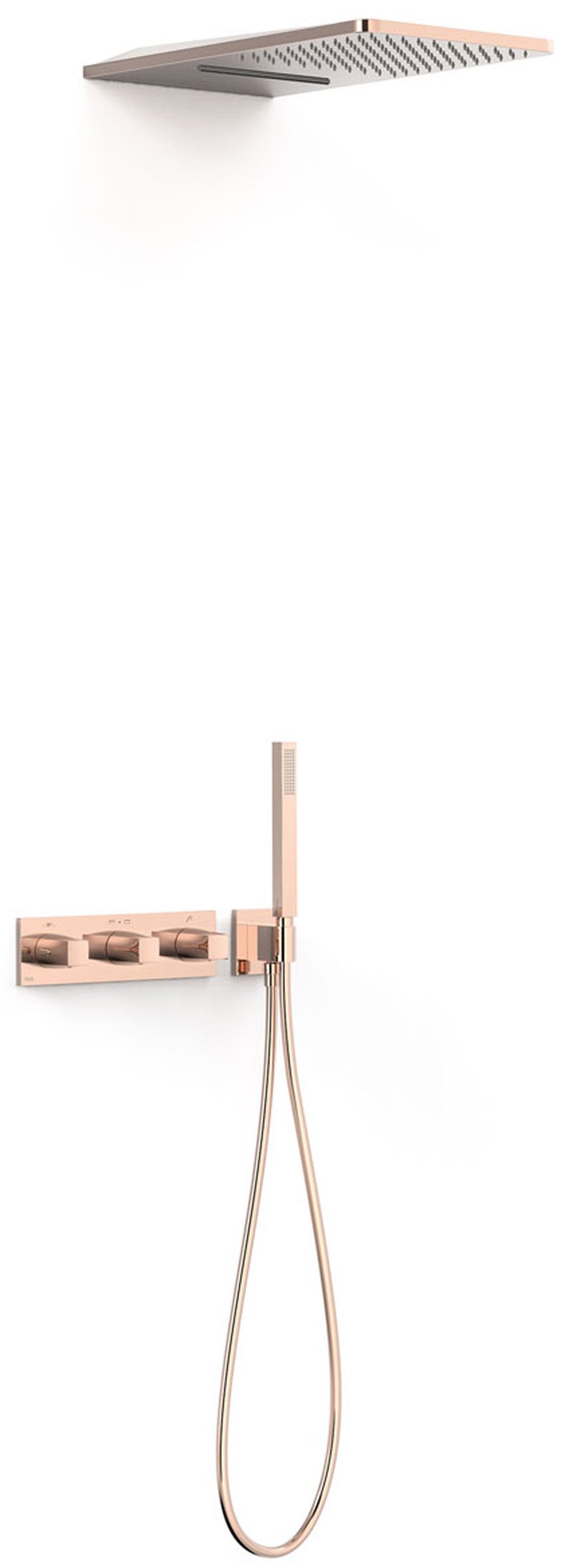 Tres B-System zestaw prysznicowy podtynkowy termostatyczny z deszczownicą różowe złoto połysk 30725305OP