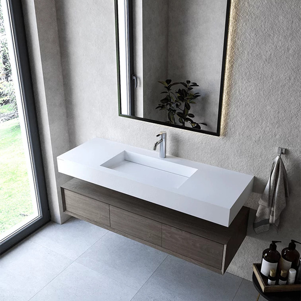 Cristalstone Linea Ideal umywalka 130x45 cm ścienna prostokątna biały U1300-MCOLC/BO