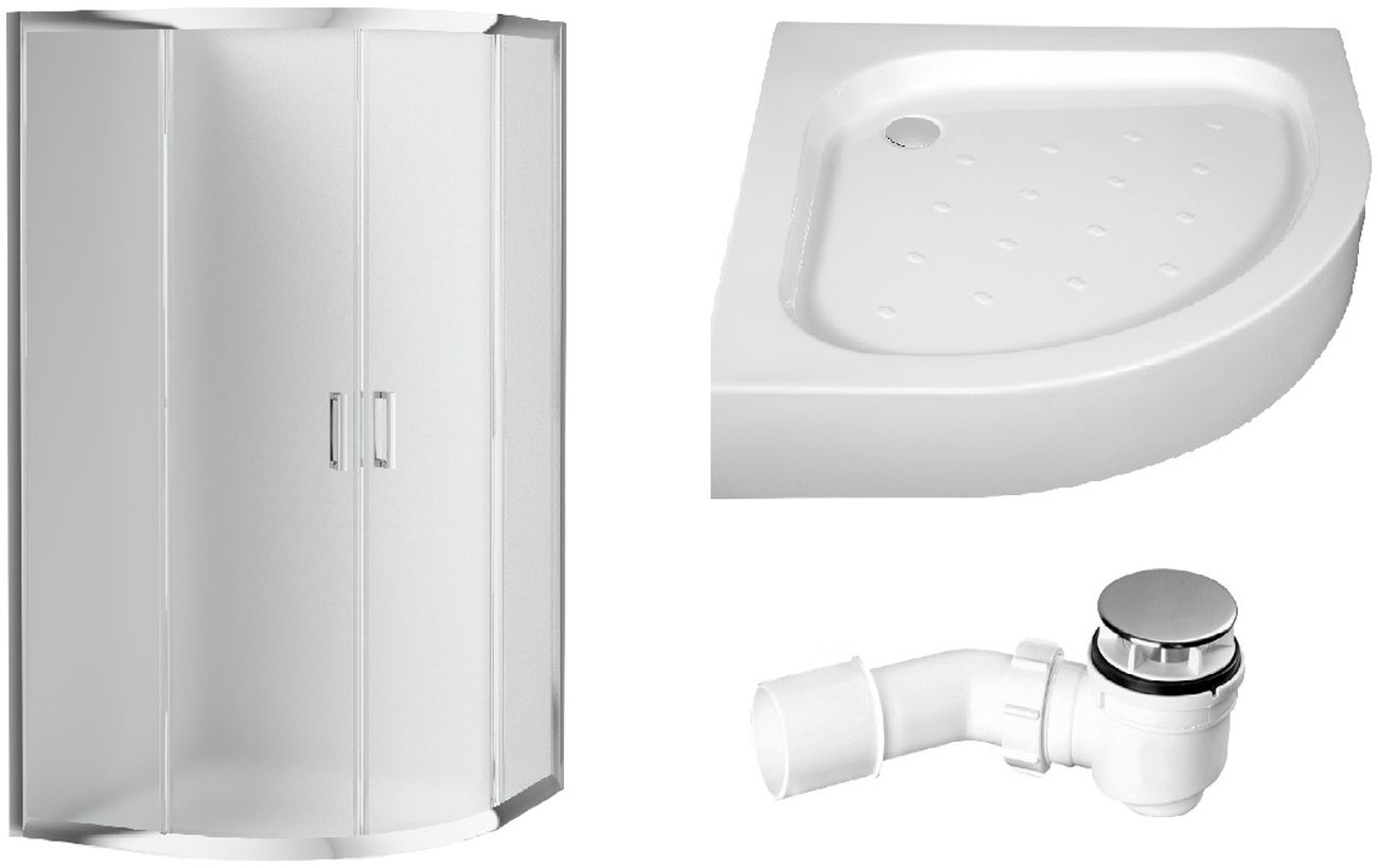 Zestaw Deante Funkia kabina prysznicowa 90 cm półokrągła z brodzikiem Standard New i syfonem chrom/szkło szronione (KYP651K, KTA053B, ... - Wysyłka w 