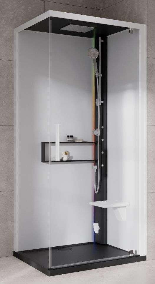 Novellini Glax 2 2.0 G+F kabina z hydromasażem 80 cm kwadratowa prawa parowa z brodzikiem czarna G22GF80DM5-1HU