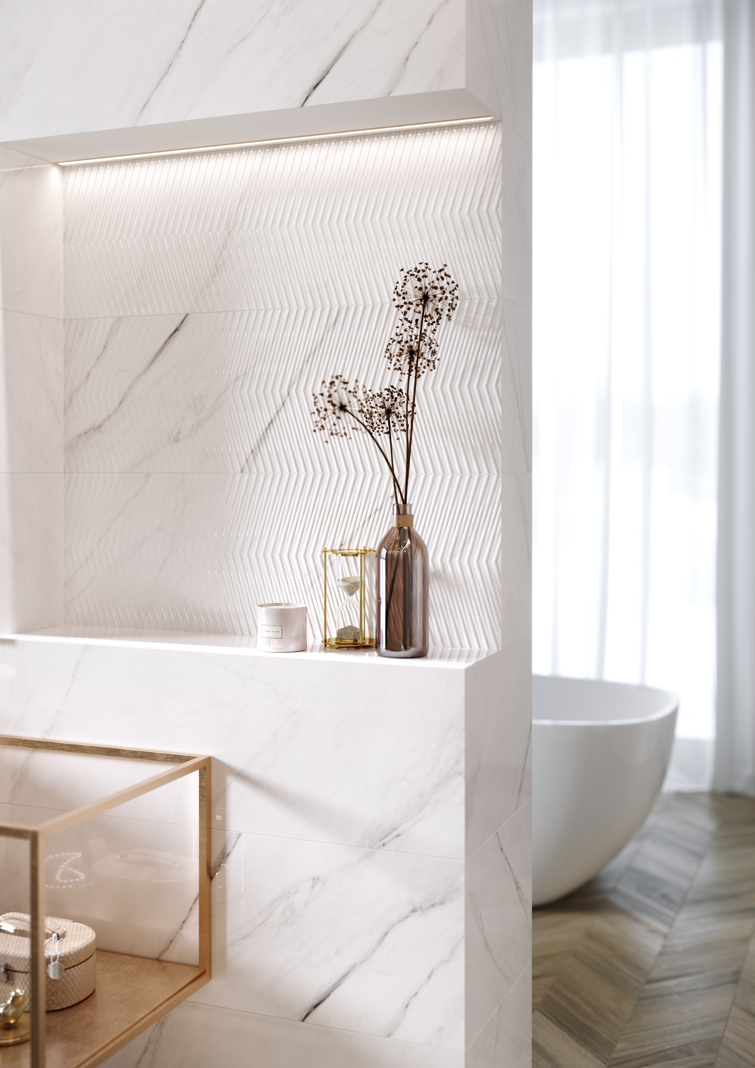 Opoczno Carrara Chic white glossy płytka ścienna 29x89 cm biały połysk