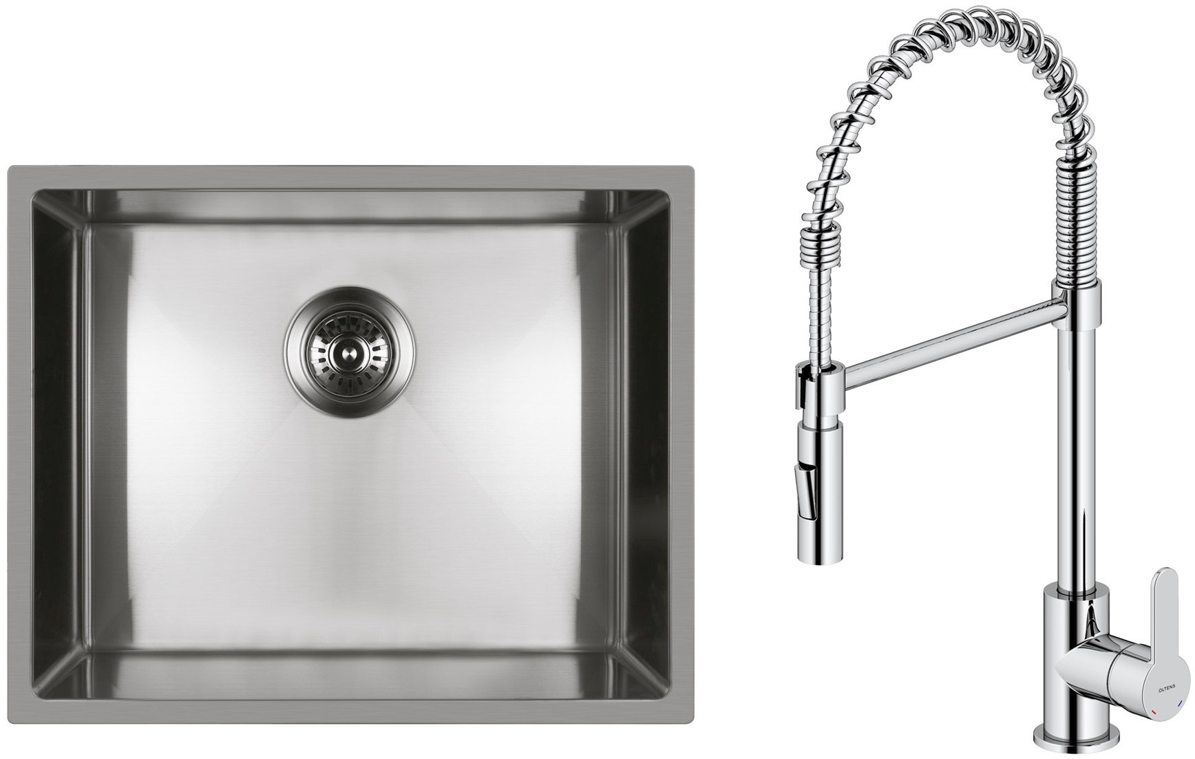 Zestaw Oltens Stalvask zlewozmywak stalowy 54x44 cm z baterią kuchenną Duf stal polerowana/chrom (71101100, 35203100) - Wysyłka w 24h