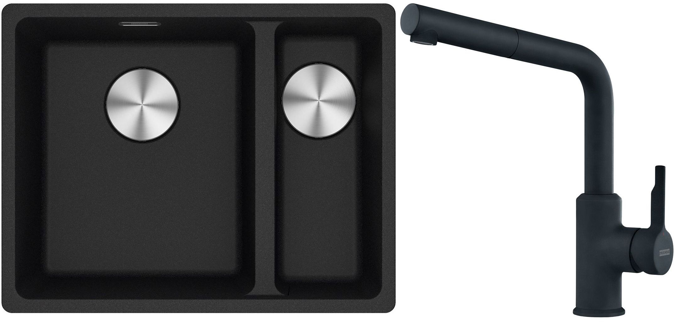 Franke Maris MRG 160-34-15SBR zlewozmywak 52x40 cm Fragranite onyx z baterią kuchenną Urban czarny mat (1250687265, 1150627523)