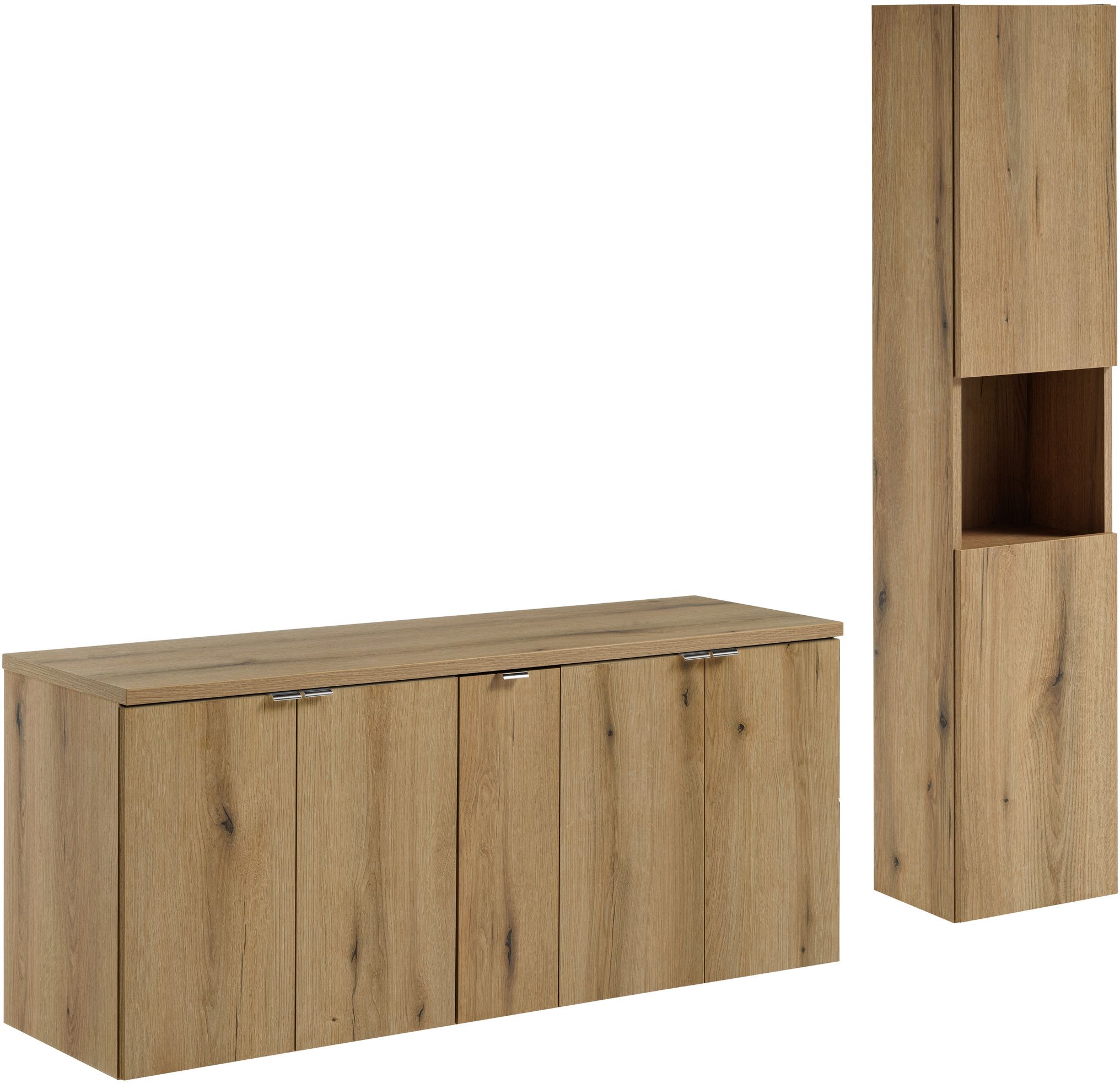Zestaw Comad Nova Oak szafki 60 cm, 60 cm i 20 cm z blatem meblowym 140 cm i szafka boczna wysoka dąb SET-NOA B OAK 140CM D HC