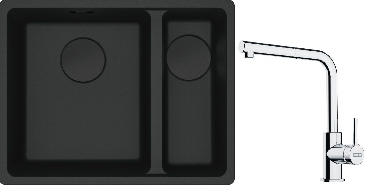 Franke Maris MRG 160-34-15SBR zlewozmywak 52x40 cm Fragranite czarny mat z baterią kuchenną Lina chrom (1250697755, 1150712420)
