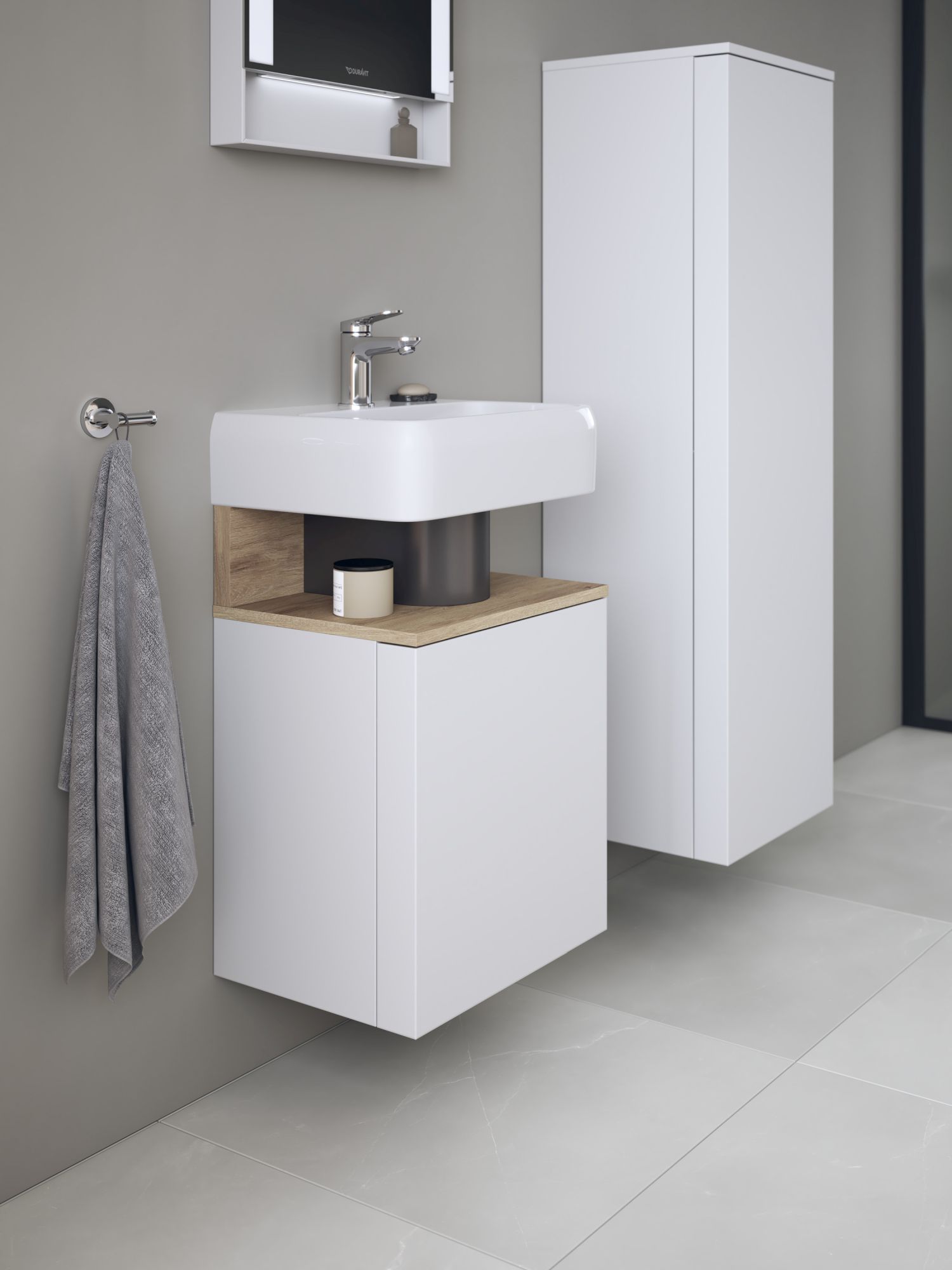 Duravit Qatego szafka 44 cm podumywalkowa wisząca biały mat/dąb QA4076R55180000