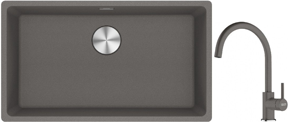Franke Maris MRG 110-72 zlewozmywak 72x40 cm Fragranite kamienny szary z baterią kuchenną Lina kamienny szary (1250687262, 1150626022)