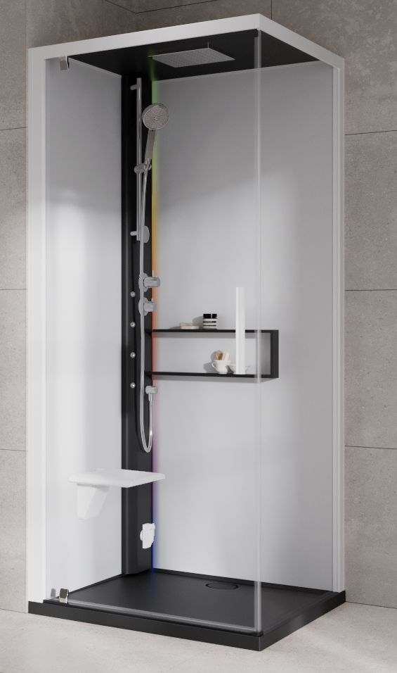 Novellini Glax 2 2.0 G+F kabina z hydromasażem 90 cm kwadratowa lewa parowa z brodzikiem czarna G22GF90ST5-1HU