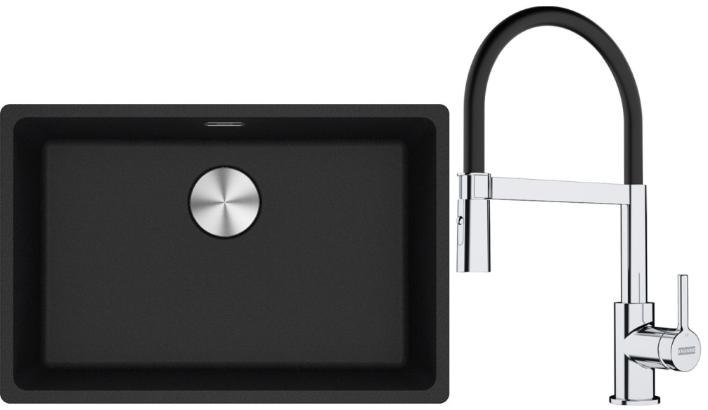 Franke Maris MRG 110-62 zlewozmywak 62x40 cm Fragranite onyx z baterią kuchenną Lina chrom/czarny (1250687257, 1150626085)
