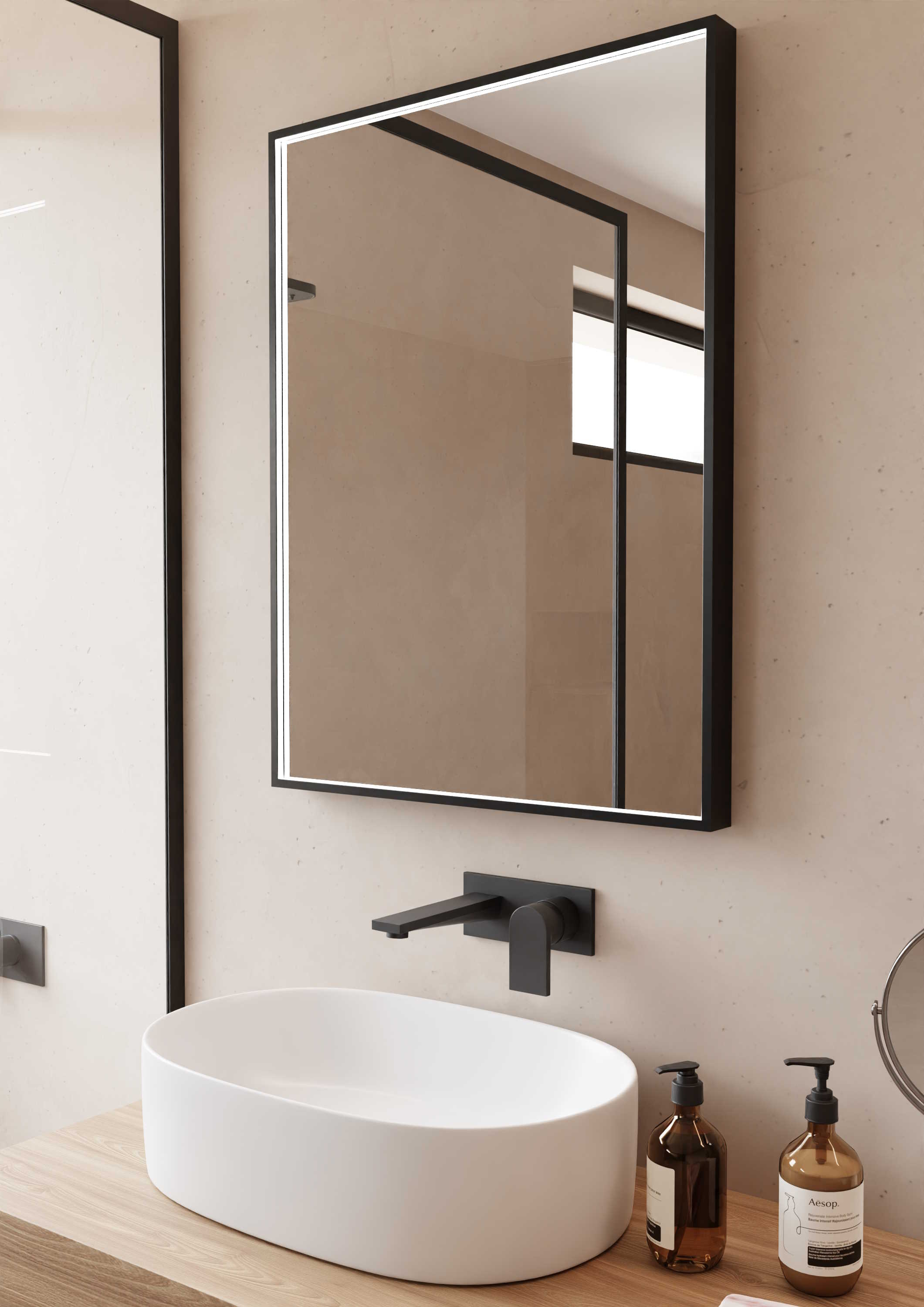 Dubiel Vitrum Poe lustro 60x80 cm prostokątne z oświetleniem czarny