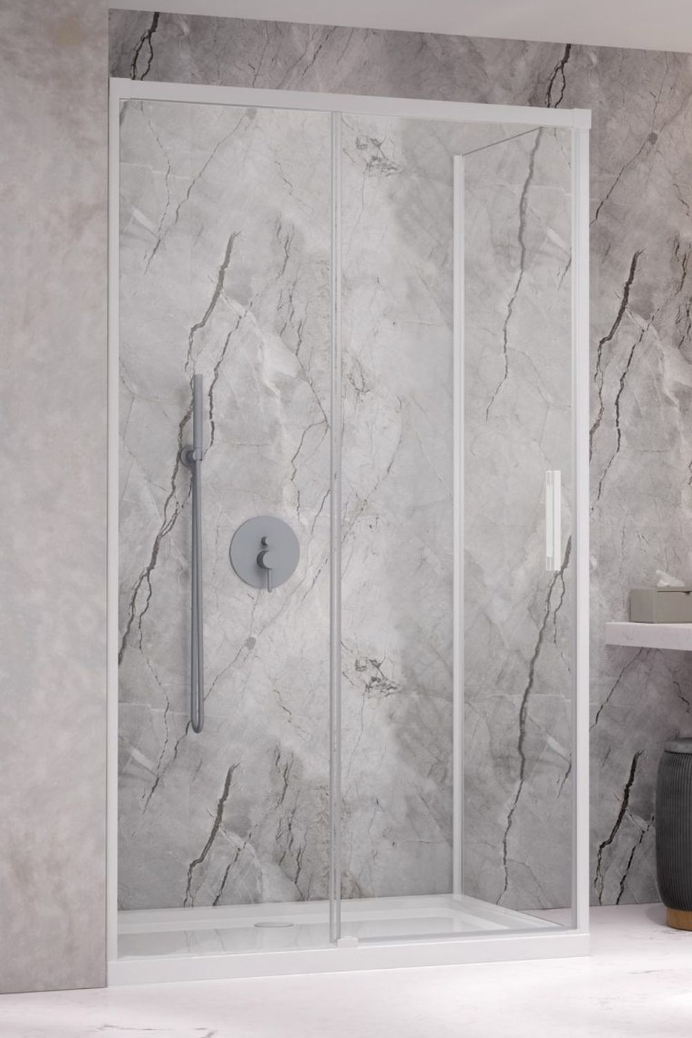 Radaway Idea White KDJ drzwi prysznicowe 140 cm prawe biały mat/szkło przezroczyste 387044-04-01R