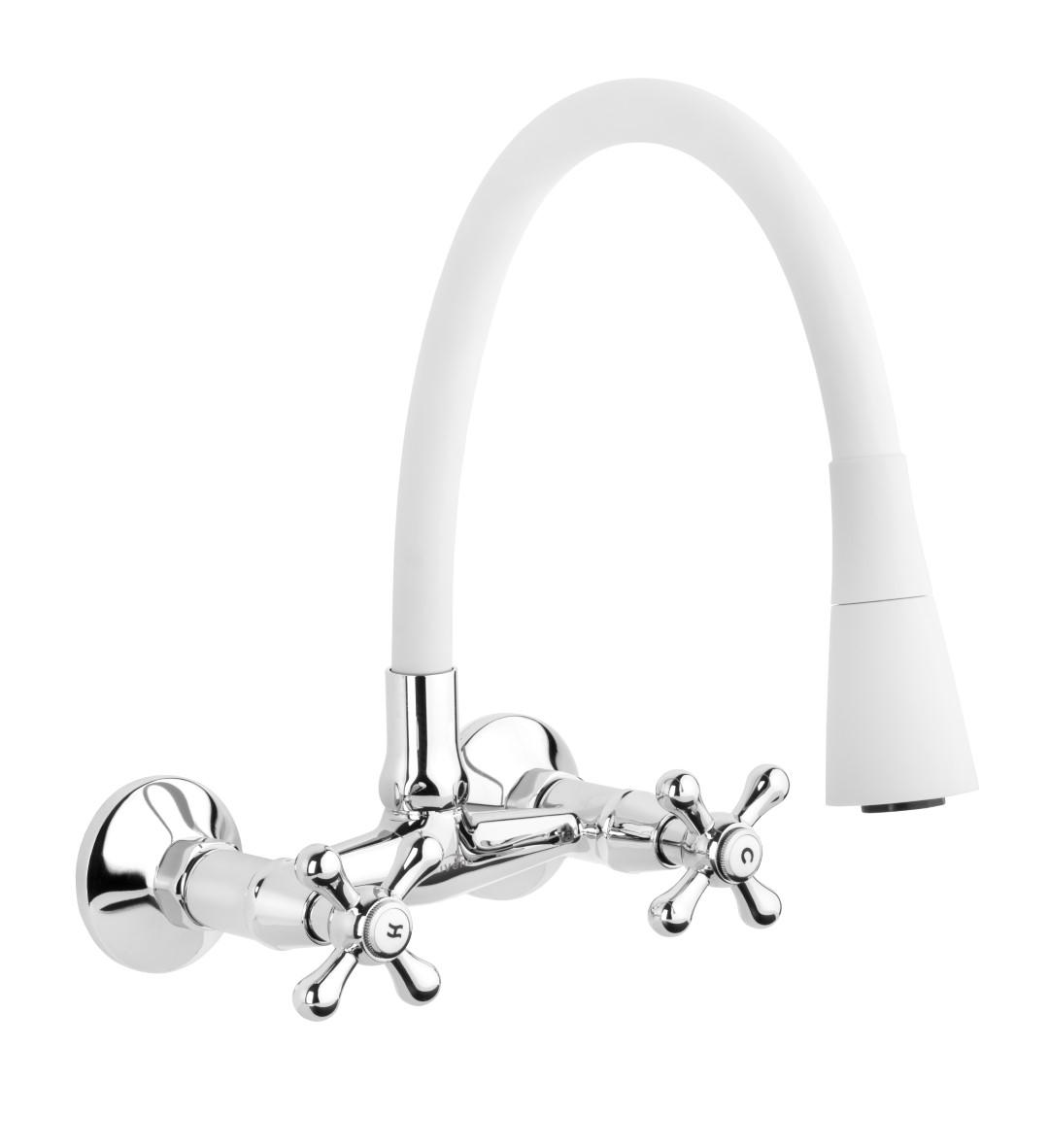 Invena Roma bateria kuchenna ścienna z elastyczną wylewką chrom/biały BC-24-E2S