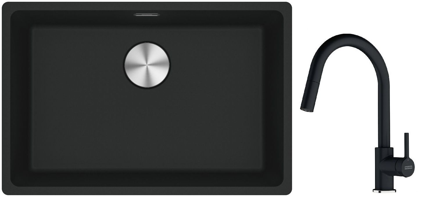 Franke Maris MRG 110-62 zlewozmywak 62x40 cm Fragranite czarny mat z baterią kuchenną Lina onyx (1250687256, 1150626055)