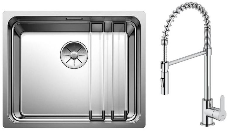 Zestaw Blanco Etagon 500-U zlewozmywak stalowy 54x44 cm z baterią kuchenną Oltens Duf stojąca z wyciąganą wylewką chrom (521841, ... - Wysyłka w 24h