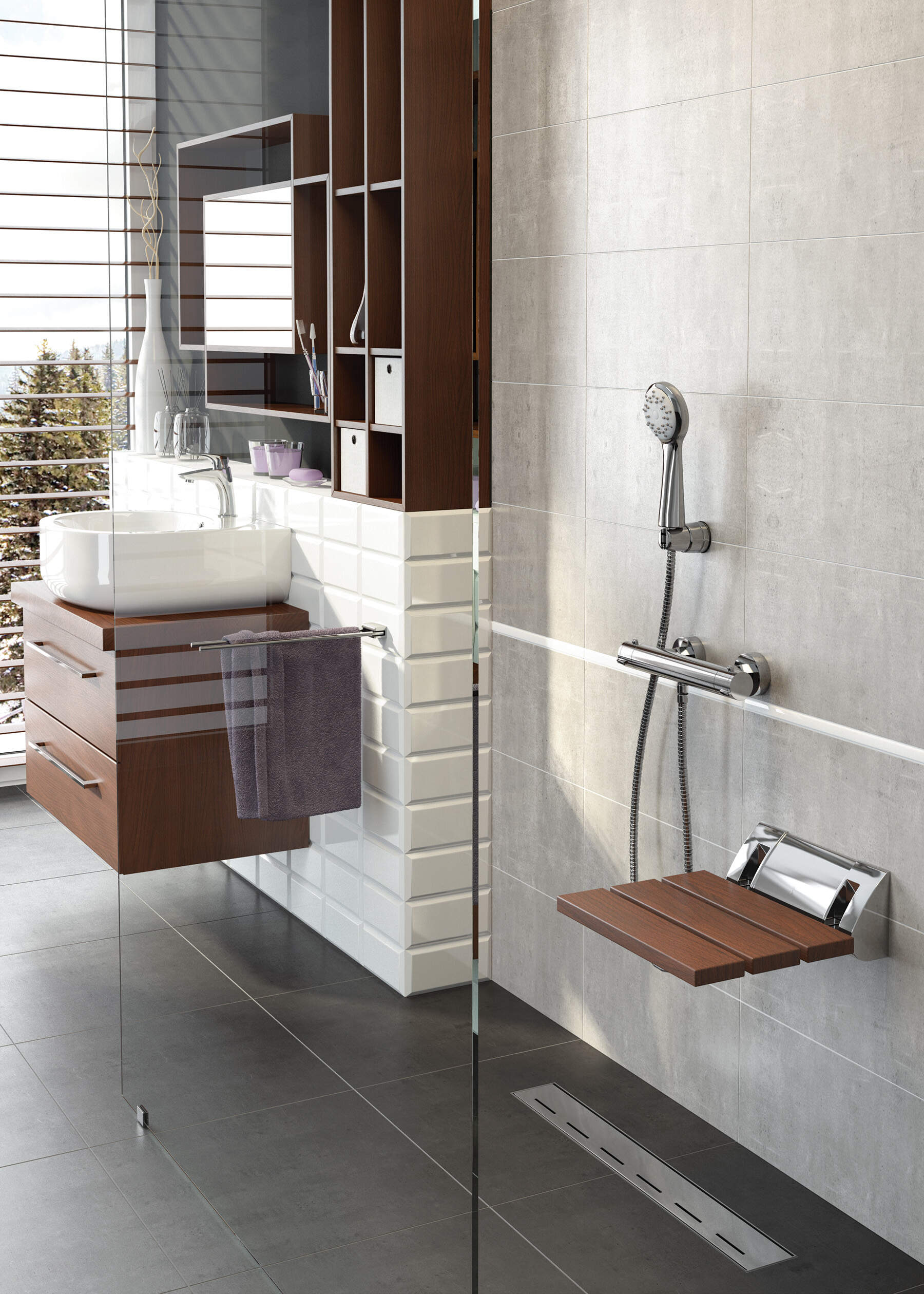 Deante Vital siedzisko prysznicowe dla niepełnosprawnych składane brązowe NIV451P