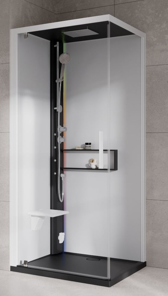 Novellini Glax 2 2.0 G+F kabina z hydromasażem 80 cm kwadratowa lewa parowa z brodzikiem czarna G22GF89SM5-1HU