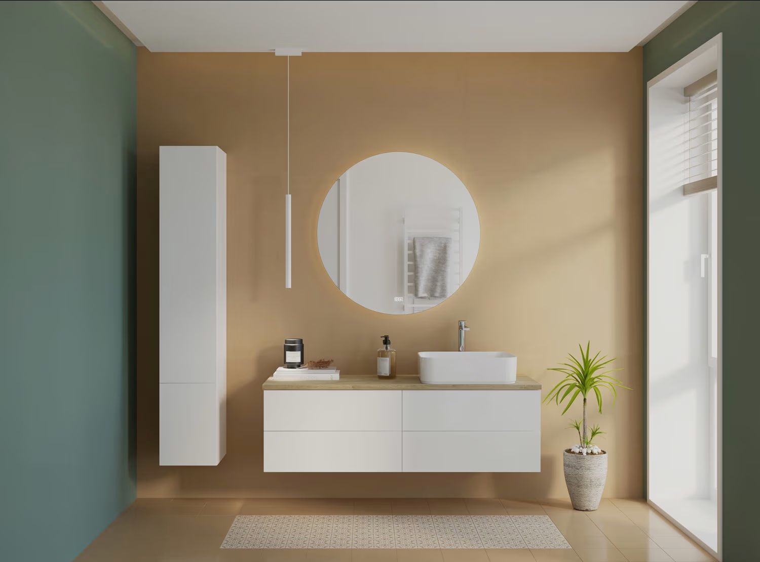 Kronenbach Cube szafka z blatem 141x48,7x44,5 cm podumywalkowa wisząca biały połysk-jasny dąb KBWTKOWTL1414WHGH