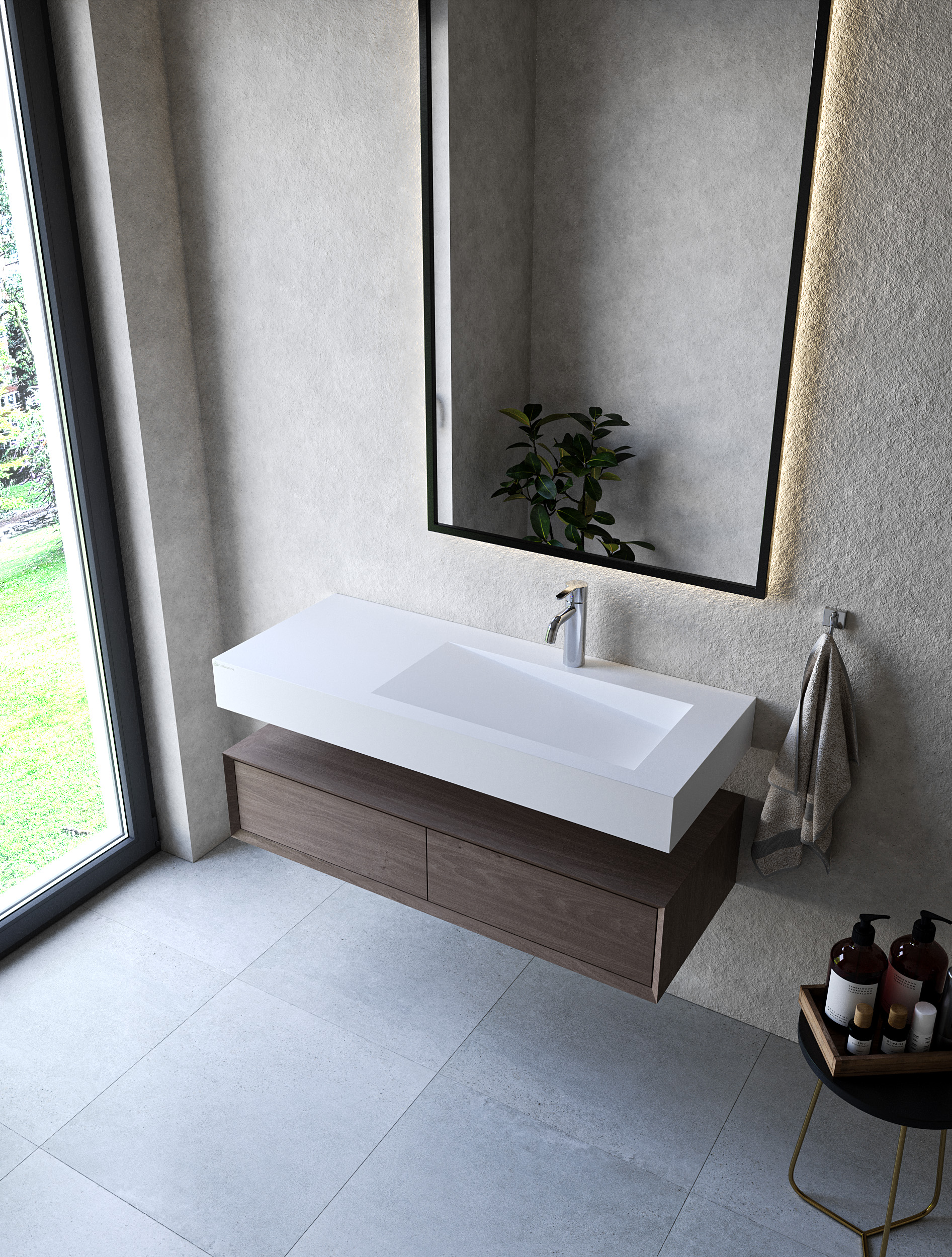 Cristalstone Linea Ideal umywalka 110x45 cm ścienna prostokątna biały U1100-MBPOLB