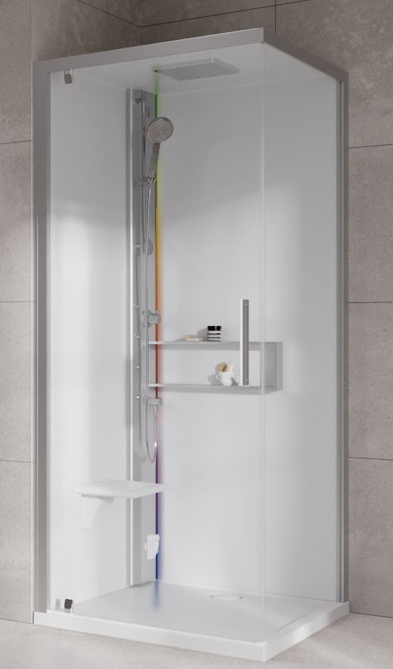 Novellini Glax 2 2.0 G+F kabina z hydromasażem 90 cm kwadratowa lewa parowa z brodzikiem srebrna G22GF90SM5-1BB