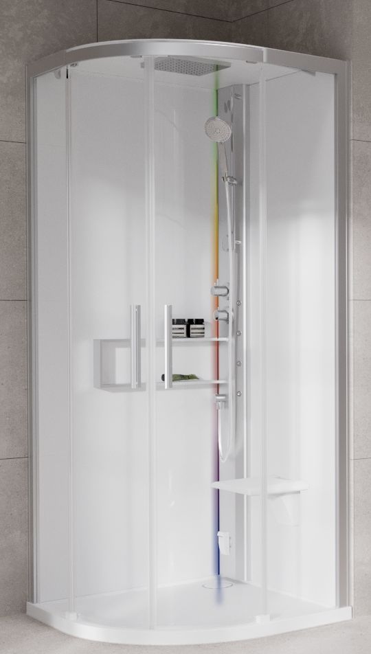 Novellini Glax 2 2.0 R kabina z hydromasażem 100x100 cm półokrągła parowa z brodzikiem srebrna G22R100T5-1BB