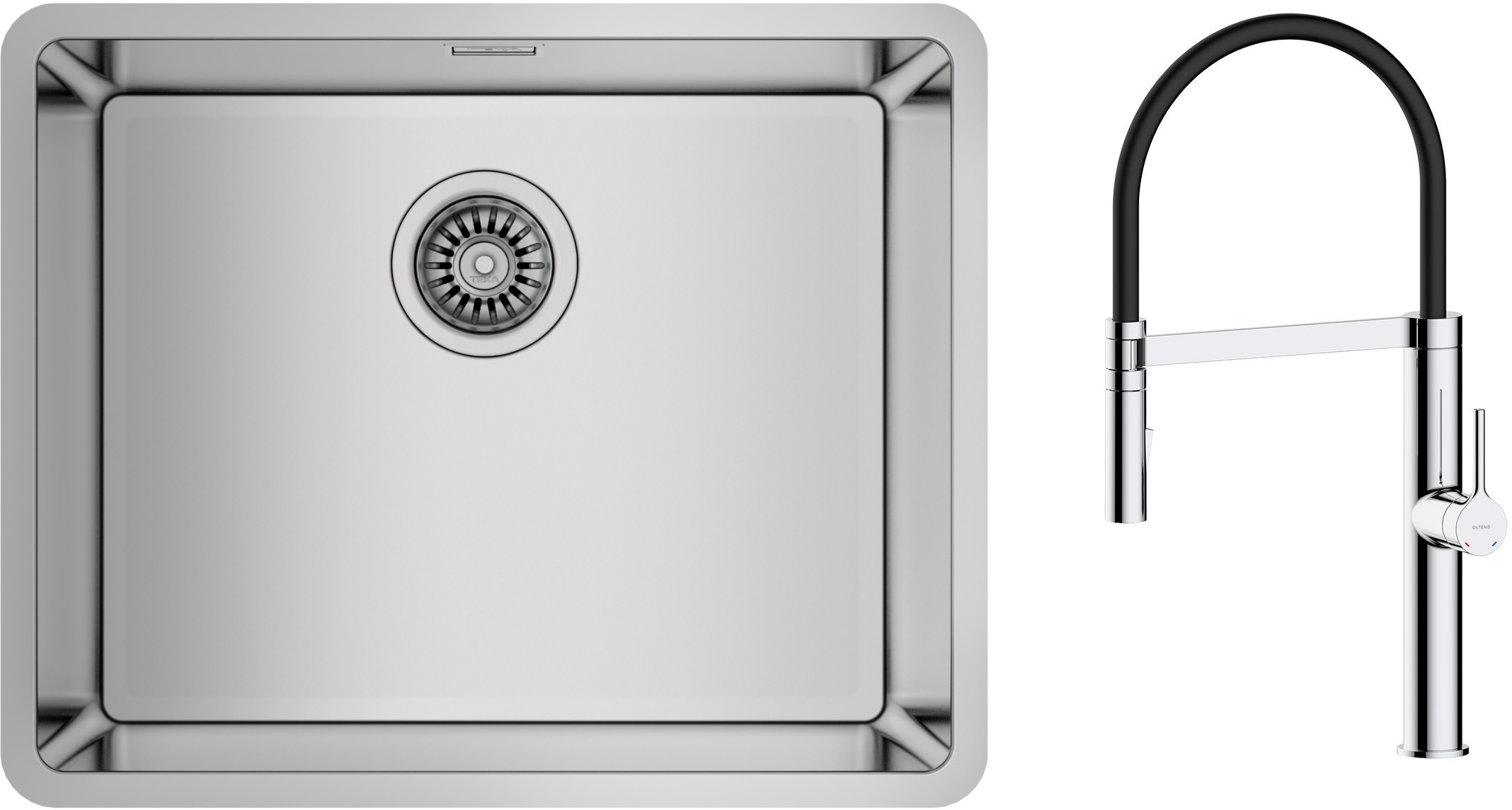 Zestaw Teka Be Linea RS15 50.40 zlewozmywak 54x44 cm z baterią kuchenną Oltens Borga stal polerowana/chrom/czarny (115000005, 35207100) - Wysyłka w 