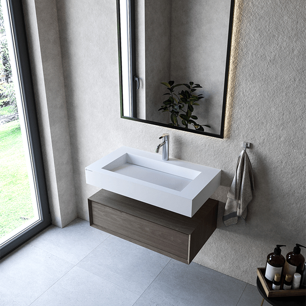 Cristalstone Linea Ideal umywalka 80x45 cm prostokątna ścienna biała U800-MCOLC