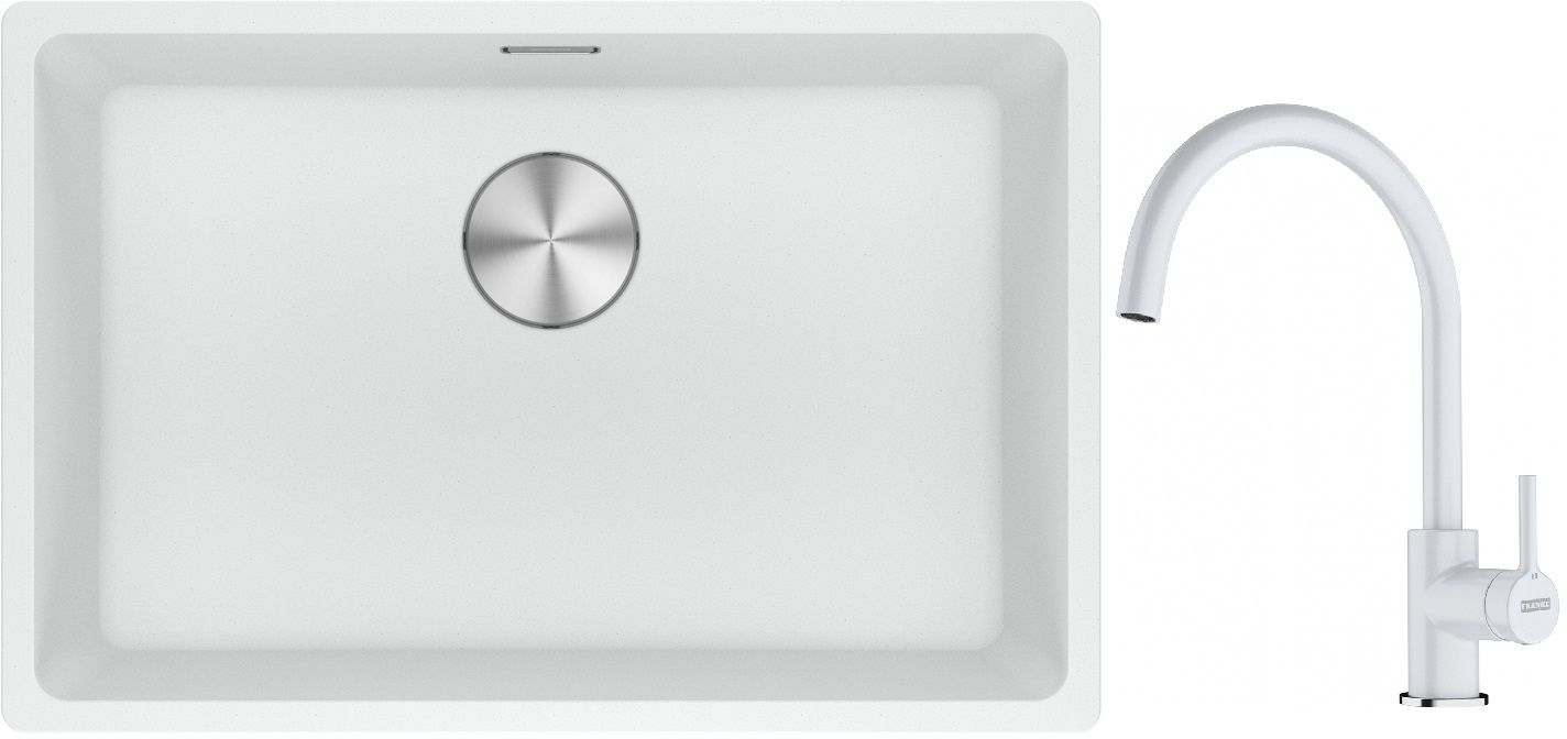 Franke Maris MRG 110-62 zlewozmywak 62x40 cm Fragranite biały polarny z baterią kuchenną Lina biały polarny (1250687259, 1150626024)