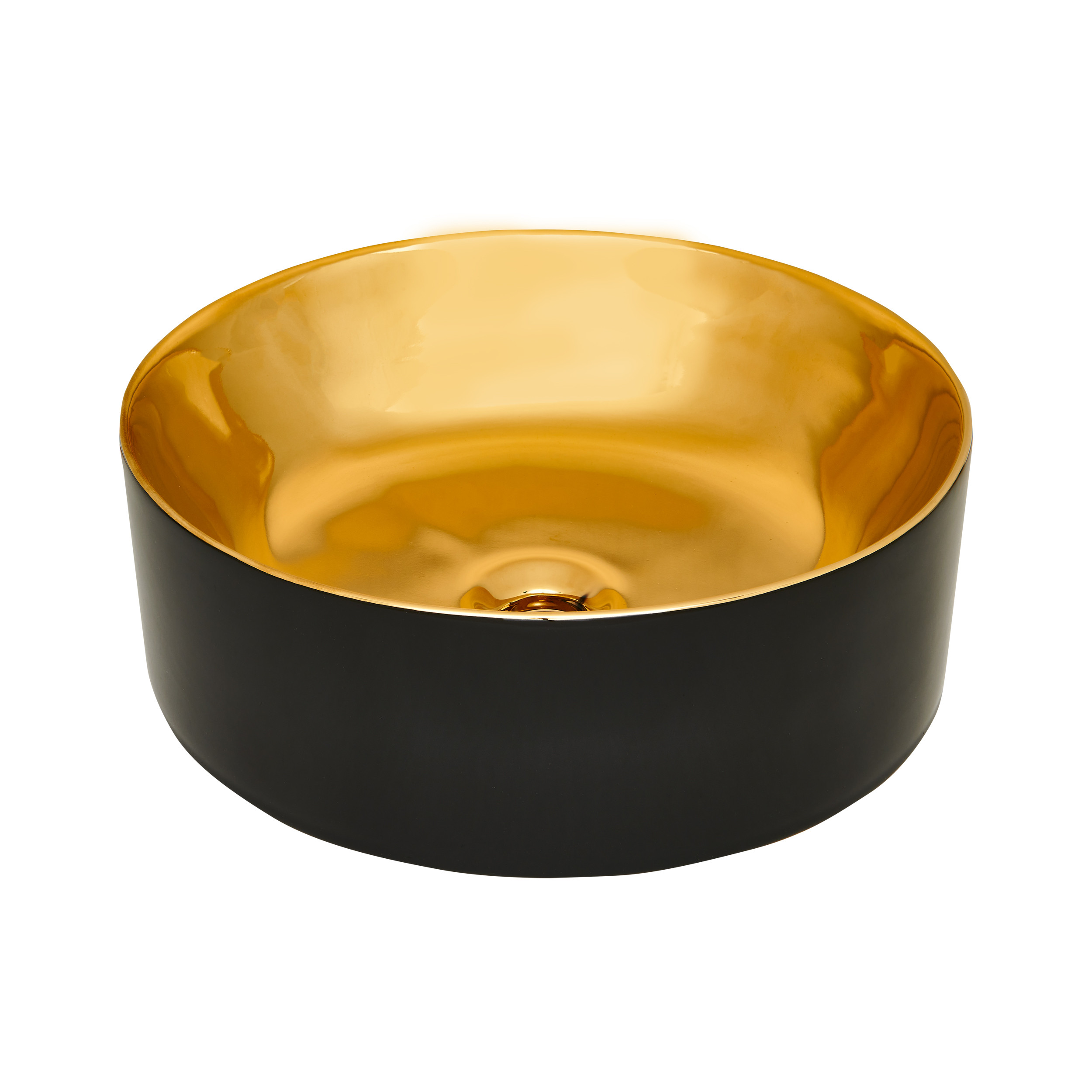 Invena Kos umywalka 42 cm nablatowa okrągła czarny mat/złoty połysk CE-38-027