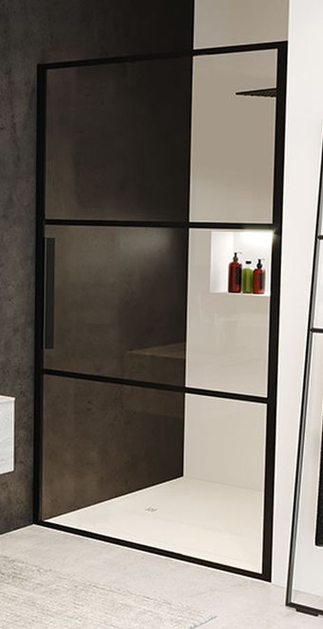 Riho Grid drzwi prysznicowe 100 cm uchylne czarny mat/szkło ze wzorem G004003121