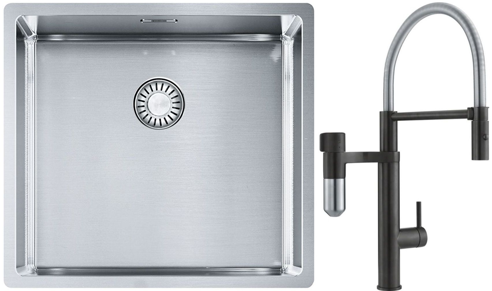 Franke Box BXX 210/110-45 zlewozmywak 49x45 cm stalowy z baterią kuchenną Vital Semi-Pro czarny mat/stal (1270453655, 1200621313)