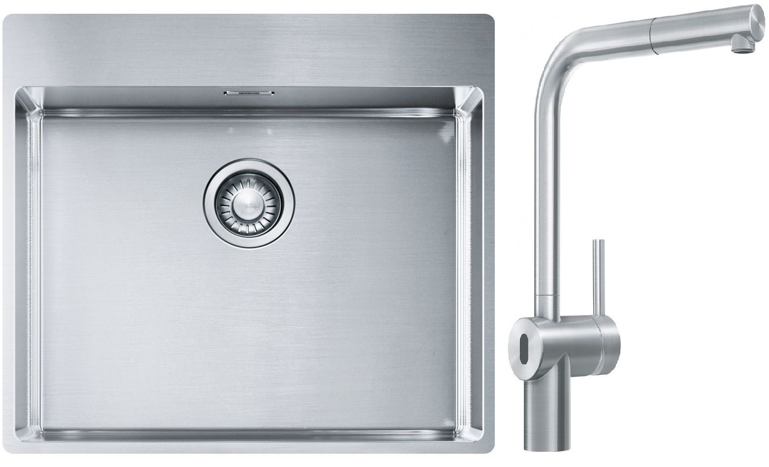 Franke Box BXX 210-54 TL zlewozmywak 57x51 cm stalowy z baterią kuchenną Atlas Neo Sensor stal szlachetna (1270369295, 1150625523)