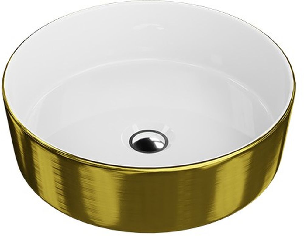 LaVita Merida Brushed Gold umywalka 37 cm nablatowa okrągła złoty szczotkowany/biały połysk