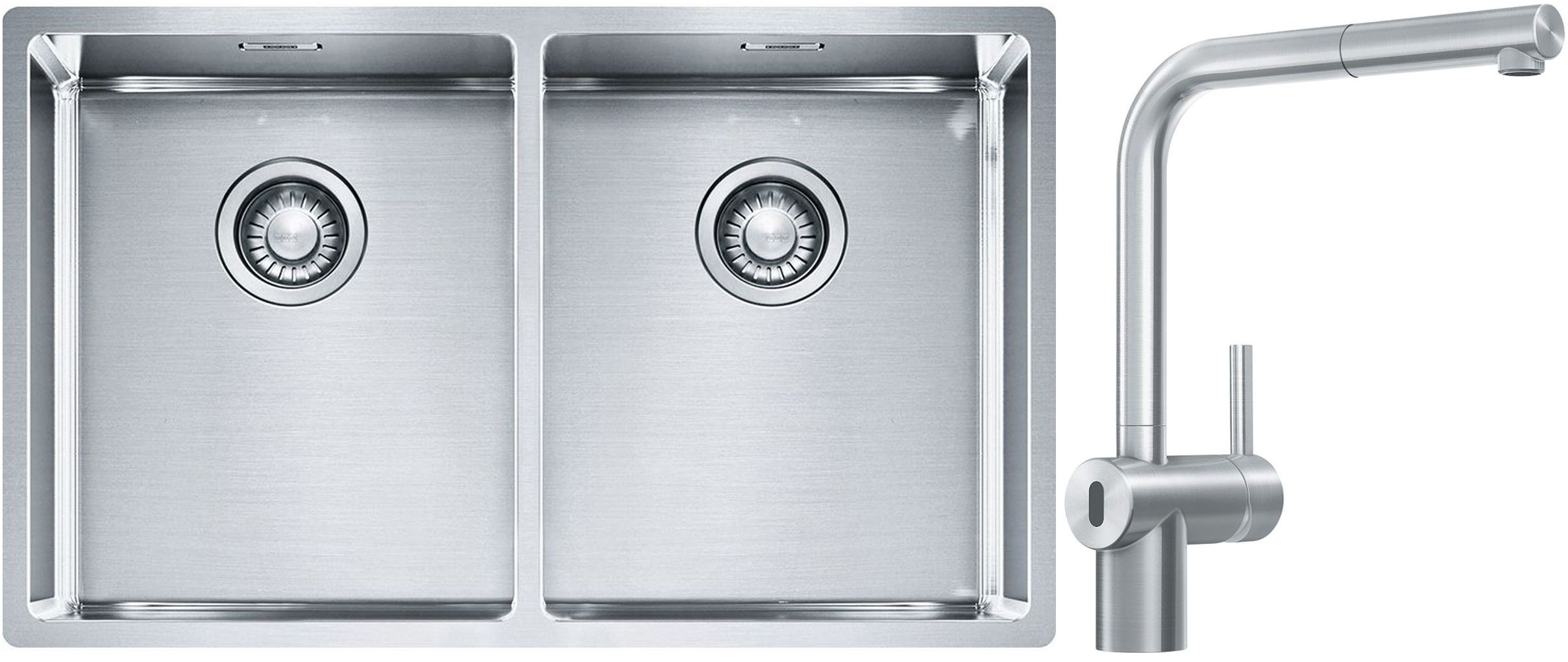 Franke Box BXX 220/120 34-34 zlewozmywak 74x45 cm stalowy z baterią kuchenną Atlas Neo Sensor stal szlachetna (1270370188, 1150625523)