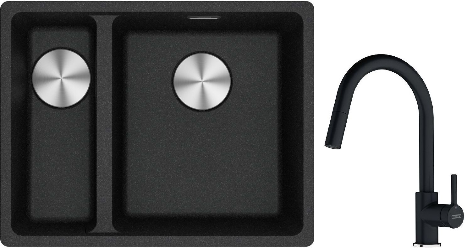 Franke Maris MRG 160-34-15 zlewozmywak 55x43 cm Fragranite z baterią kuchenną Lina onyx (1250687269, 1150626055)