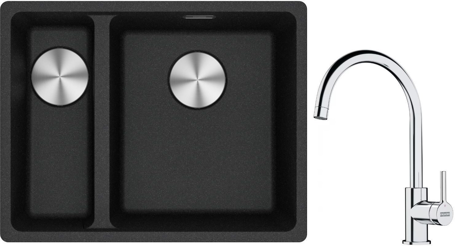 Franke Maris MRG 160-34-15 zlewozmywak 55x43 cm Fragranite onyx z baterią kuchenną Lina chrom (1250687269, 1150693228)