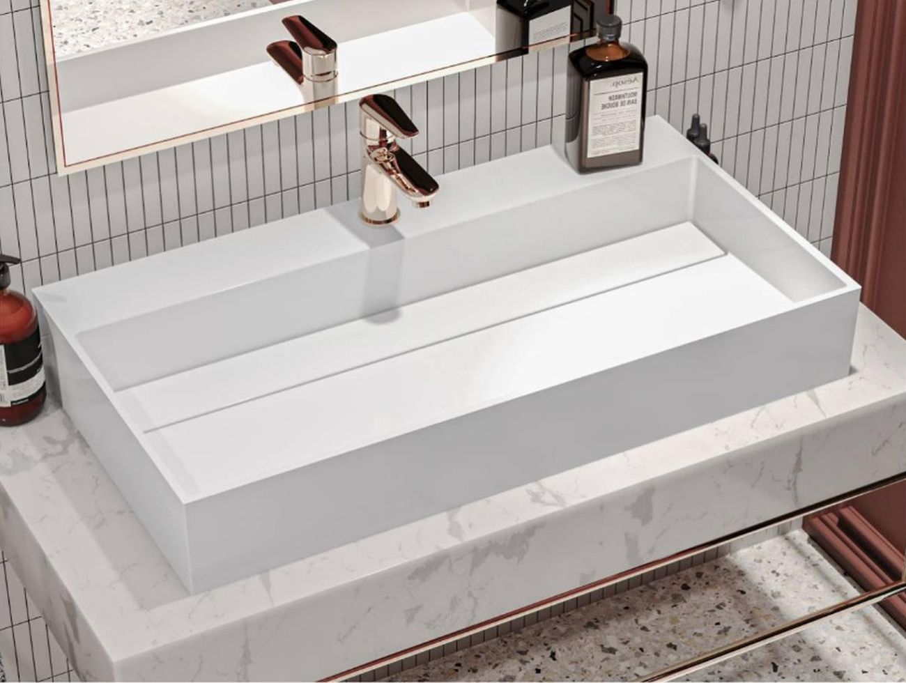 Miraggio Island umywalka 80x42 cm nablatowa prostokątna biały błyszczący 0001763