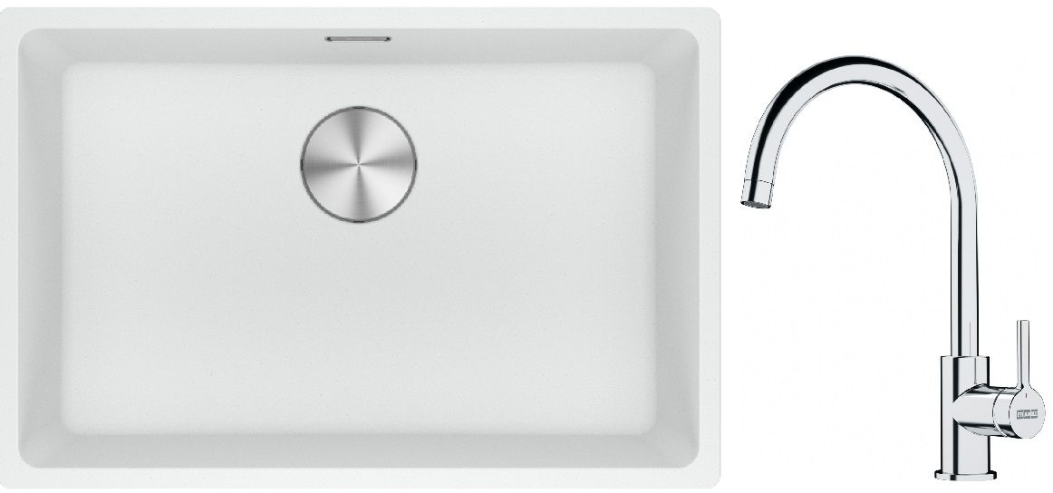Franke Maris MRG 110-62 zlewozmywak 62x40 cm Fragranite biały polarny z baterią kuchenną Lina chrom (1250687259, 1150693228)