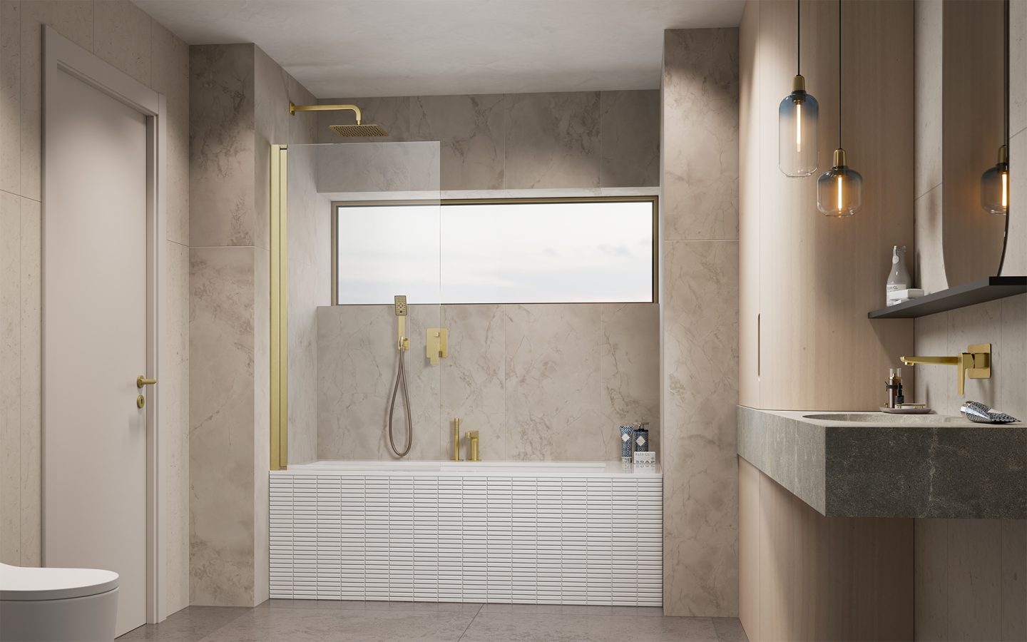 Radaway Nes PNJ parawan nawannowy 50 cm prawy złoty szczotkowany/szkło przezroczyste 10011050-99-01R