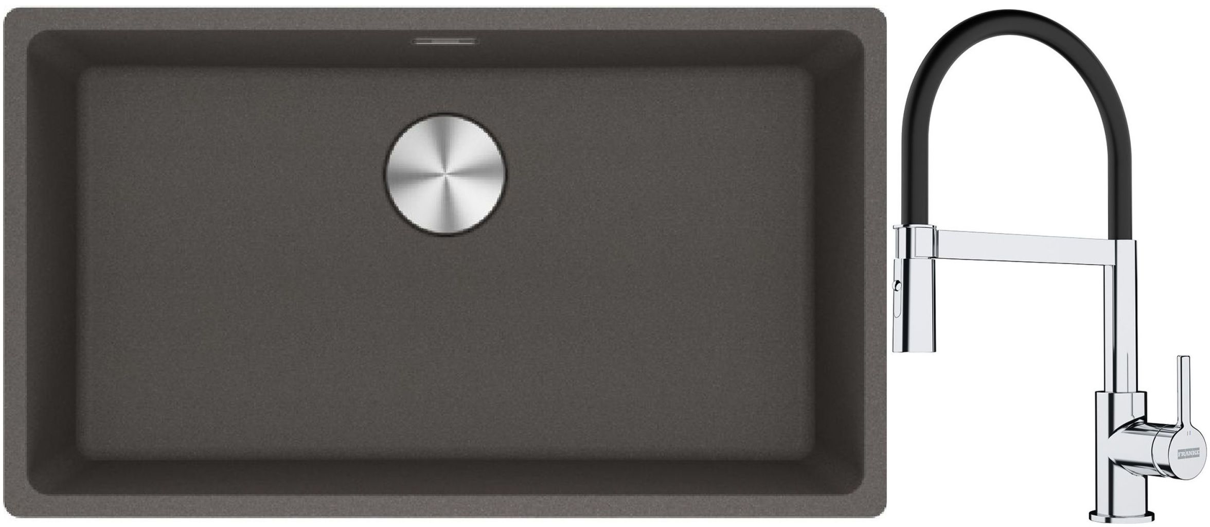 Franke Maris MRG 110-72 zlewozmywak granitowy 75,3x43,3 cm szary/grafitowy/onyx z baterią kuchenną Lina chrom/czarny (1250716377, ...