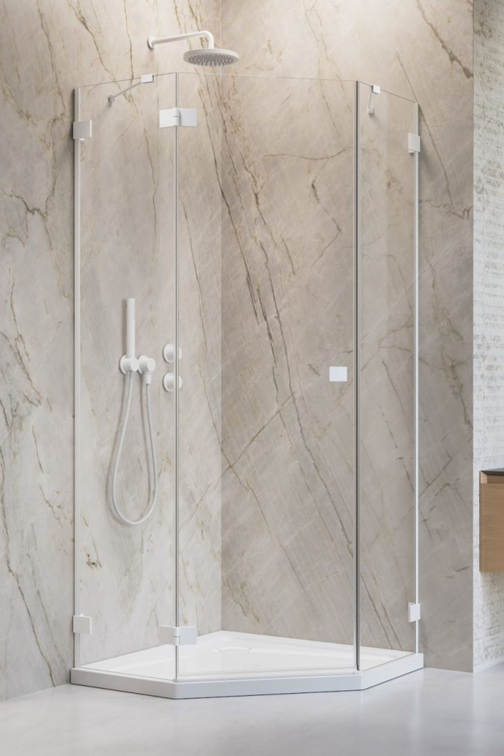 Radaway Essenza Pro White PTJ kabina prysznicowa 90x90 cm pięciokątna lewa biały mat/szkło przezroczyste 10100000-04-01L/10100200-01-01